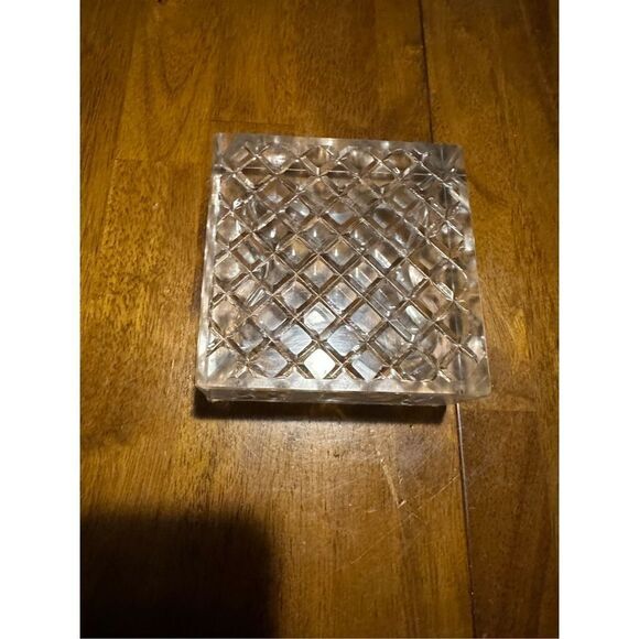 Vintage Mid Century modern MCM Thick Glass with Gold Tone Floral Holder Ashtray - Picture 9 of 12